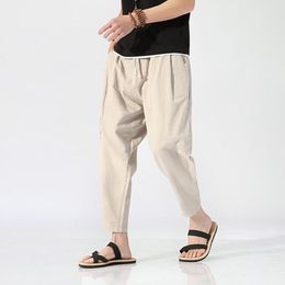 -Мужские штаны # 0683 Летние хлопковое белье мужчины черные бежевые лодыжки HAREM повседневные старинные брюки вышивка уличная одежда китайский стиль