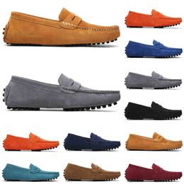 quality Non-Brand High casual suede shoes black light blue wine red Grey orange green brown mens slip on lazy Leather shoe sneakers szie 38-45Outdoor jogging