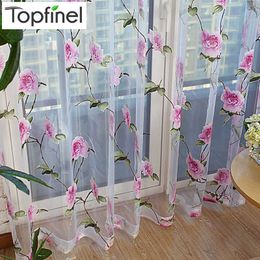 Topfinel Sale floral tulle in sheer curtains for living room the bedroom kitchen shade window treatment curtain blinds panel 210712