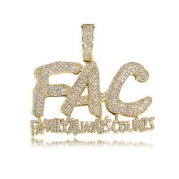 Hip Hop Iced Out Zircon Letter FAC Pendant Necklace Family Always Counts Gold Silver Plated Mens Bling Jewellery Gift