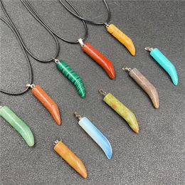 Fashion ox horn Shape Chakra Natural Stones Pendant Necklace Reiki Healing Crystal Charms for Men Women Jewellery Black Rope Chain Wholesale