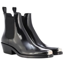 Women Genuine Leather Ankle Boots Elastic Band Mid Heels Shoes High Quality Fashion Ladies Footwear Boot