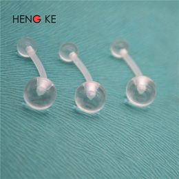 UV Acrylic Bar Belly button rings piercing body Jewellery 14G Clear transparent Bio flex Pregnancy Flexible Curved 10mm