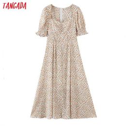 Tangada Summer Women Flowers Print French Style Dress Puff Short Sleeve Ladies Dress Vestidos 1M29 210609