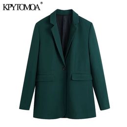 KPYTOMOA Women Fashion Office Wear Single Button Blazer Coat Vintage Long Sleeve Back Vents Female Outerwear Chic Veste 211019