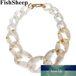 FishSheep Gold Foil Clear Acrylic Necklace Punk Resin Chunky Chain Big Pendant Collar Necklaces For Women Statement Jewellery Gift