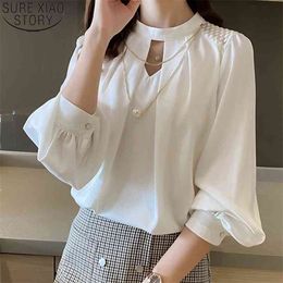 Fashion Korean Shirt Satin Blouse Women Long Sleeve White Back Button Lace Spliced s Spring Office Lady Tops 13208 210506