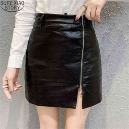 High Waist Zipper Female Short Mini Skirt Party Black s Spring A-Line PU Leather for Women Elegant 7927 50 210506