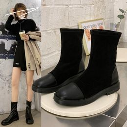 Winter Autumn Short Ankle Boots for Women Shoes Woman Solid Black Leather Boots Female Slip on Thick Platform Motorcycle Boots