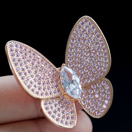 2020 Pink Cubic Zirconia Butterfly Brooch For Woman Cardigan Coat Accessories High Quality Lapel Pins Jewelry