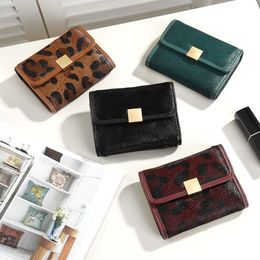 Wallet Real Leather Card Clip Horse Hair Lady Bag Lovely Organ Bit Leopard Print Mini Set Zero Ins 052