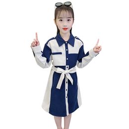 Teenage Girl Dresses Patchwork s Long Sleeve Dress Kids Spring Autumn Costume 6 8 10 12 14 210528