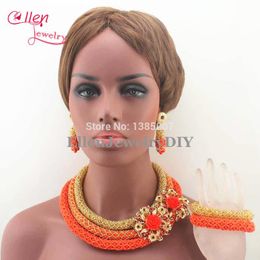 Earrings & Necklace Est Nigerian Wedding Bridal African Beads Jewellery Sets Crystal Flower Costume Bracelet N0024