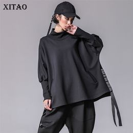 XITAO Bandage Women T Shirts Plus Size Casual Batwing Sleeve Turtleneck Split Streetwear Women Clothes Korean New XWW2955 210324