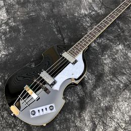 4 Strings Hofner McCartney H500/1-CT Contemporary BB2 Violin Guitar Black Electric Bass Flame Maple Top & Back, 2 511B Staple Pickups, Pearl Control Plate