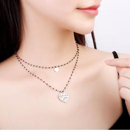 Chokers Heart To Pendant Double Layer Crystal Beads Choker Necklace For Women Cubic Zirconia Adjustable Charms 2021