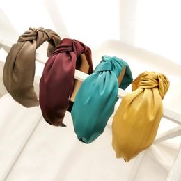 2021 New Fashion Silky Satin Hairband Centre Knot Casual Turban Headband For Adult Classic Solid Colour Hair Accessories