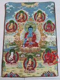 36 inch Tibet Silk embroidery Nepal Eight medicine Buddha Tangka Thangka Paintings family wall decorated the mural