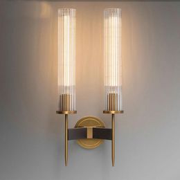 Wall Lamps Modern Brass Lamp Sconce Ribbed Glass Vintage Retro Copper Bedroom Bedside El Restaurant Loft Bar RH Mirror Light