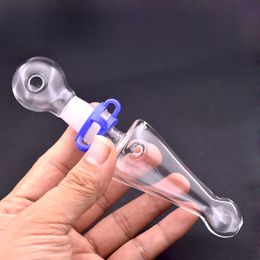 Protable glass hand tobacco pipe with glass carb cap hole glass spoon pipe with dome and plstic clip