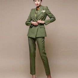 Fashion Korean OL Two Piece Set Women Outfits Double-breasted Blazer Coat + Pencil Pant Suit Ladies Work Female 2 210514