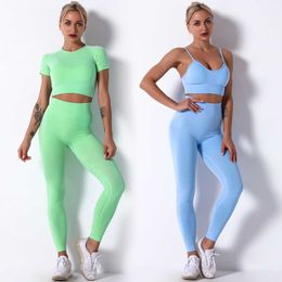 SeamlYoga Set Gym FitnClothing Women Yoga Suit Sportswear Female Workout Leggings Top Sport Clothes Training Tights Sets X0629