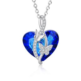 Butterfly Pendants Zircon Women's Neck Chain Choker Heart Shaped Blue Crysta Necklaces Fashion Jewellery for Women 2021