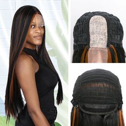 30 Inches Synthetic 4*4 Lace Closure Front Wigs Mix Color Simulation Human Hair Lace- Frontal Wig for Black Women BF518SWBK24-LS1