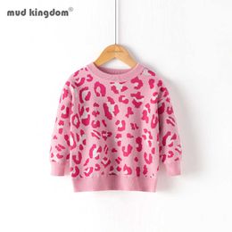 Mudkingdom meninas camisola manga longa tripulação de tripulação pulôver bloco de malhas chita padrão de inverno roupas 210615