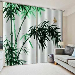 Curtain & Drapes Beautiful Po Fashion Customized 3D Curtains Green Bamoo Soundproof Windproof