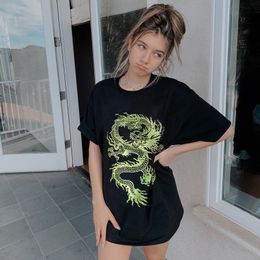 Dragon Print T-Shirt Women Plus Size Short Sleeve Casual Streetwear Oversized Long Shirts Basic Tshirts Ladies Summer 210518