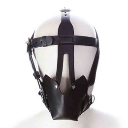 NXY Adult toys Adjustable PU Leather Mask Head Hood with Mouth Ball Gag Restraints Head Harness Slave Headgear Sex Toys Couples Adult Game 1202