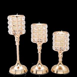 Classic Portable Candlesticks Crystal Glass Candle Holder Terrarium Wedding Vase Bougeoir Home Hotel Bar Decor