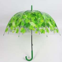 Small Clear New Long Handle Transparent Baking Paint Originality Maple Leaves Umbrella 210320