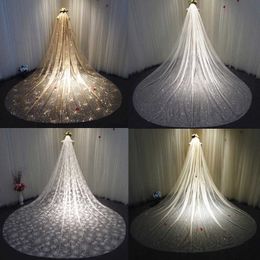 Sparkly Bling Bridal Wedding Veils White Ivory Champagne Gold Long Cathedral Fireworks Sequined Veil With Comb 3X3.5Meters X0726