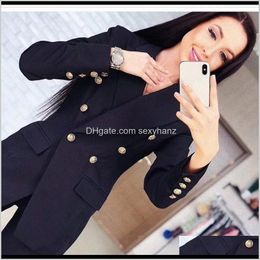Clothing Apparel Drop Delivery 2021 Pant Suits Notched Double-Breasted Blazer Top Pants 2 Piece Outfits For Women Feminine Set1 Womens & Blaz