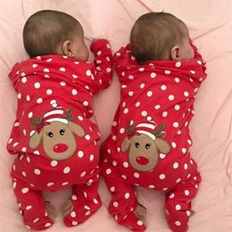 0-18M My First Christmas Baby Boy Girl Rompers born Infant Cartoon Deer Red Jumpsuit Playsuit Xmas Costumes 211229