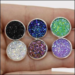 Stud Earrings Jewellery 12Mm Round Druzy Stone Bling Drusy Resin Sier For Women & Ladies Fashion Handmade In Bk Drop Delivery 2021 B2Bgp