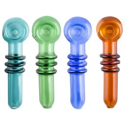 Y025 Smoking Pipe About 10.5cm 3 Rings Tobacco Spoon Glass Pipes Side Air Hole Good Airflow