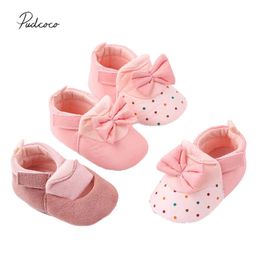 2021 Newborn Toddler Baby Girls Shoes Anti-slip Bowknot Cotton Shoes Prewalker Soft Sole Shoes Solid First Walkers Princess G1023