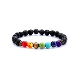2022 new Black Lava Volcanic Stone Bracelet 7 Chakra Natural Stone Yoga Wristband Healing Reiki Prayer Balance Beads