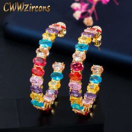 High Quality Colorful Oval Cubic Zirconia Stone Half Round Hoop Earrings for Women Fashion Jewelry Accessories CZ642 210714