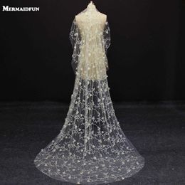 Real Photos New One layer 2 Metres Flower Champagne Colour Wedding Dress with Comb Beautiful Bridal Veil X0726
