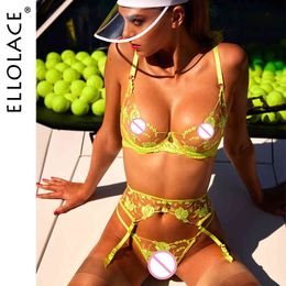 Elace Neon Lingerie Set Sexy Underwear Set Floral Embroidery Sensual Lingerie Woman Transparent Bra Underwire Erotic Lingerie X0526