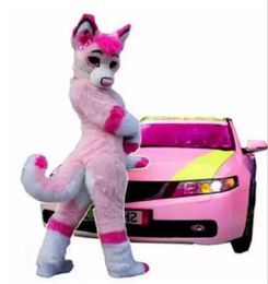 Long Fur Fursuit Wolf Fox Pink Husky Dog Mascot Costume Adult Fursuit Cartoon Dress cartoon Appareladults circus