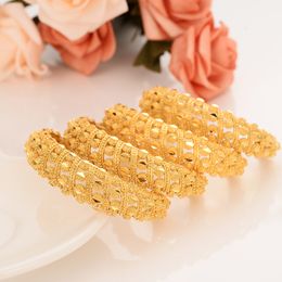 Yellow 24 k Fine Solid Gold GF cuff Bangle Women Dubai Bride Wedding Ethiopian Bracelet Africa Jewellery Charm party gifts 1pcs or 4pcs