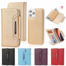 Fashion 2 in 1 Removable Lychee Leather Wallet Cases For Iphone 13 Pro 12 Mini 11 XR XS MAX X 8 7 6 Leechee Litchi Money Pocket Card ID Slot