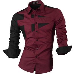 Jeansian Men's Dress Shirts Casual Stylish Long Sleeve Designer Button Down Slim Fit 8397 WineRed 210708