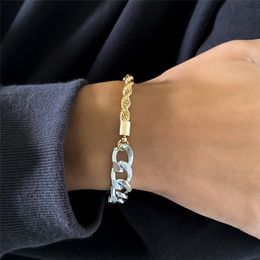 Unique Mix Gold Color Cuban Chain Bracelets on Hand for Women Punk Asymmetry Aluminum Link Bangles Couple Jewelry 2022