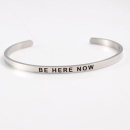 "BE HERE NOW" Custom Stainless Steel Engraved Bracelet Personalized Positive Inspirational Mantra & Bangle